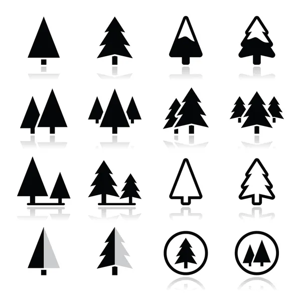 Pine tree vector icons set — Stock Vector