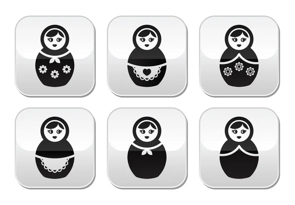 Russian doll, retro matrioshka vector buttons set — Stock Vector