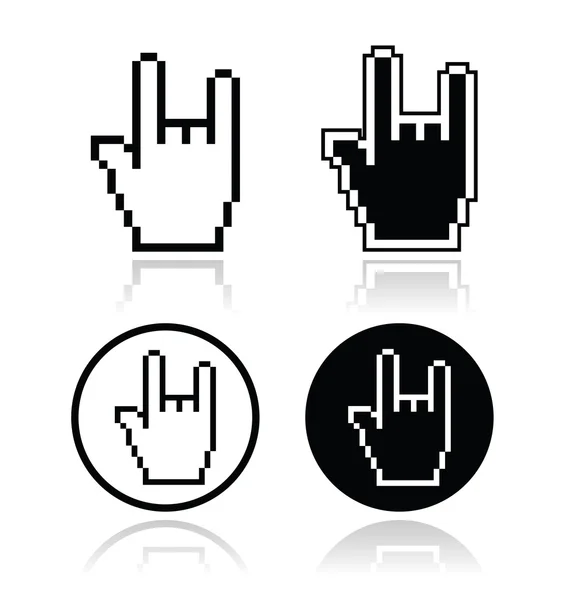 Pixel icono del cursor mano - señal de roca — Vector de stock