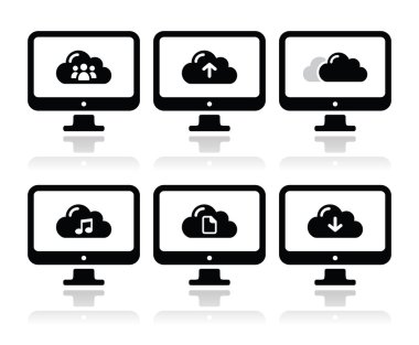 bilgisayar ve bulut vektör ikonlar web için ayarlama