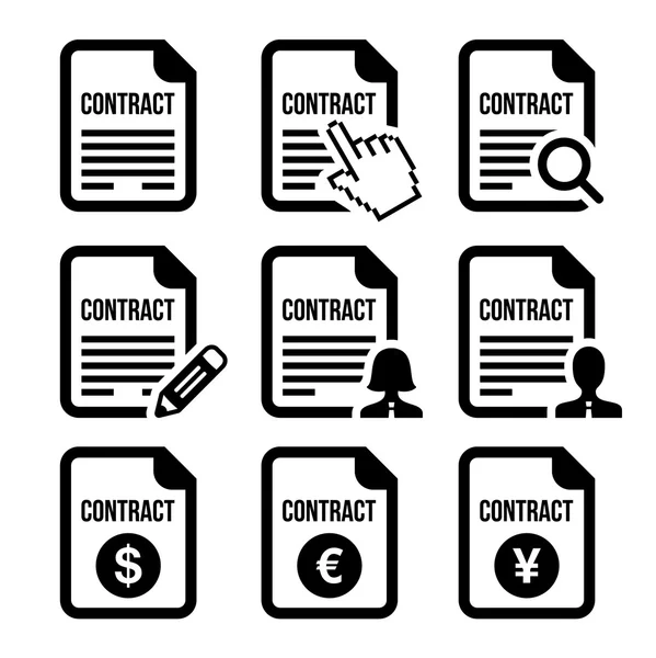 Bedrijf of werk contract ondertekening vector icons set — Stockvector