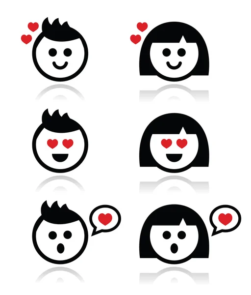 Man and woman in love icons set — Stock Vector