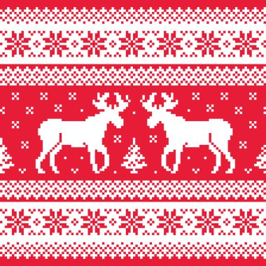 Ren geyiği ile Noel ve kış örgü modeli