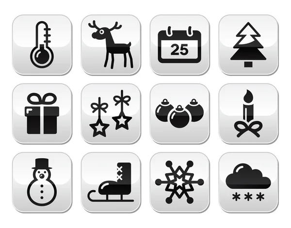 Weihnachten, Winter rote und grüne Schneeflocken Vektor Icons Set — Stockvektor