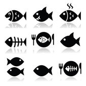 Fisch, Fisch auf Teller, Skelett-Vektorsymbole