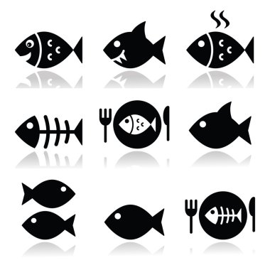 Fish, fish on plate, skeleton vecotor icons clipart