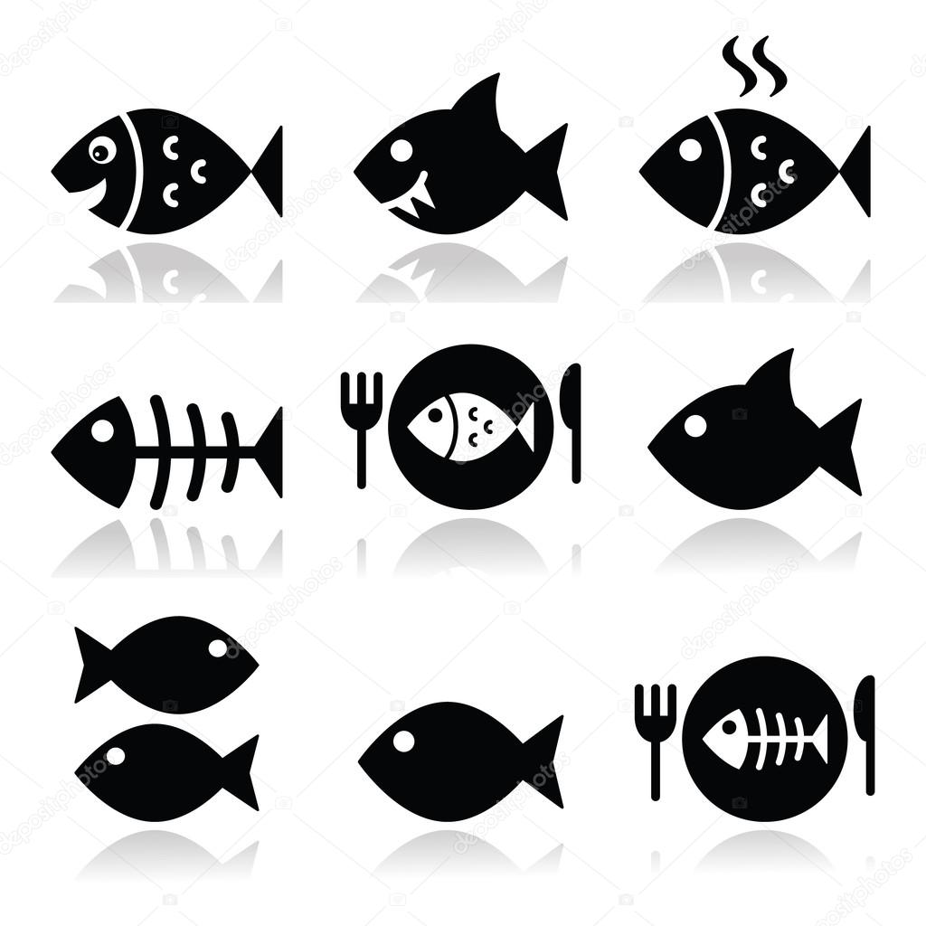 Fish, fish on plate, skeleton vecotor icons