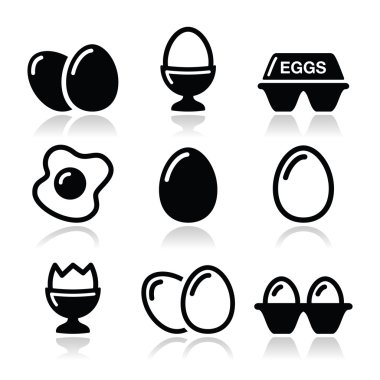 Egg, fried egg, egg box icons set clipart