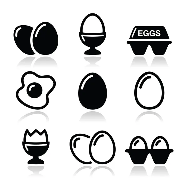 Egg, fried egg, egg box icons set — Stock Vector