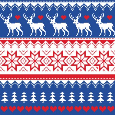 geyik ve Noel ağaçları ile Nordic seamless modeli