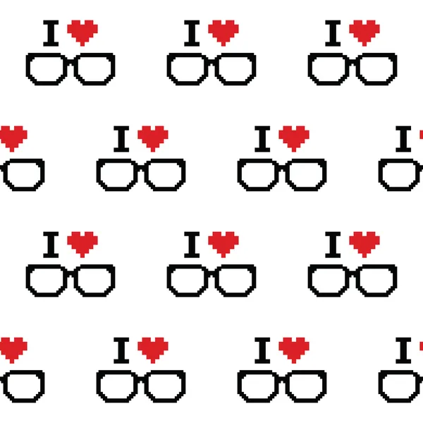 Ich liebe geeks, brille nahtloses muster — Stockvektor