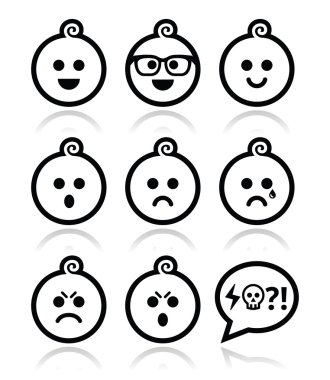 bebek çocuk yüzleri, avatar vector Icons set