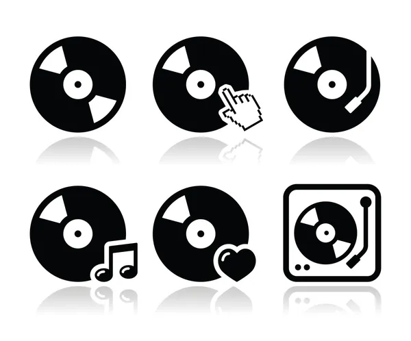 Vinyl record, dj vector icons set — Stock Vector