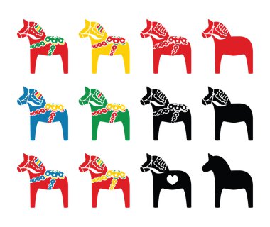 Swedish dala horse vector icons set clipart