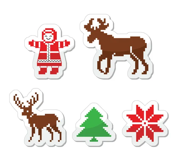 Set di icone vettoriali Natale Inverno pixelata — Wektor stockowy