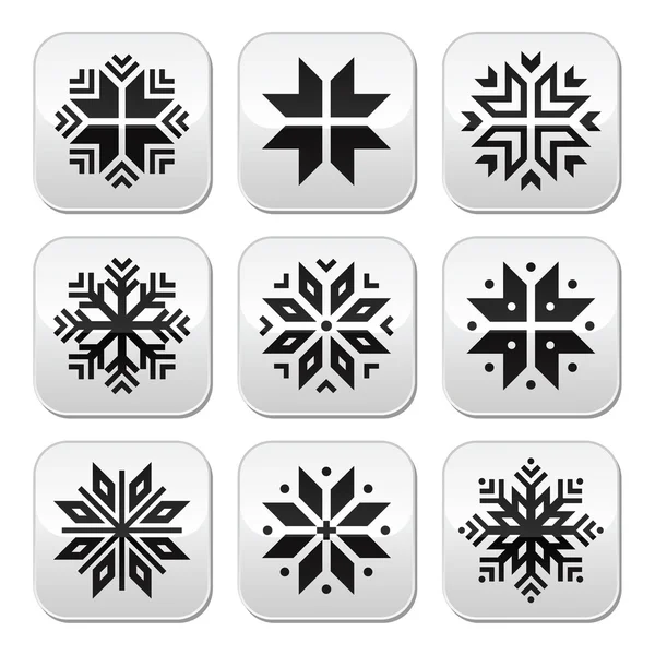 Navidad, invierno copos de nieve vector botones conjunto — Vector de stock