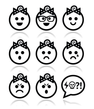 Bebek kız yüzleri, avatar vector Icons set