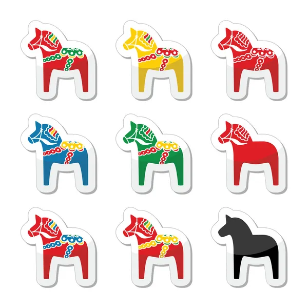 Swedish dala horse vector icons set — Stock Vector