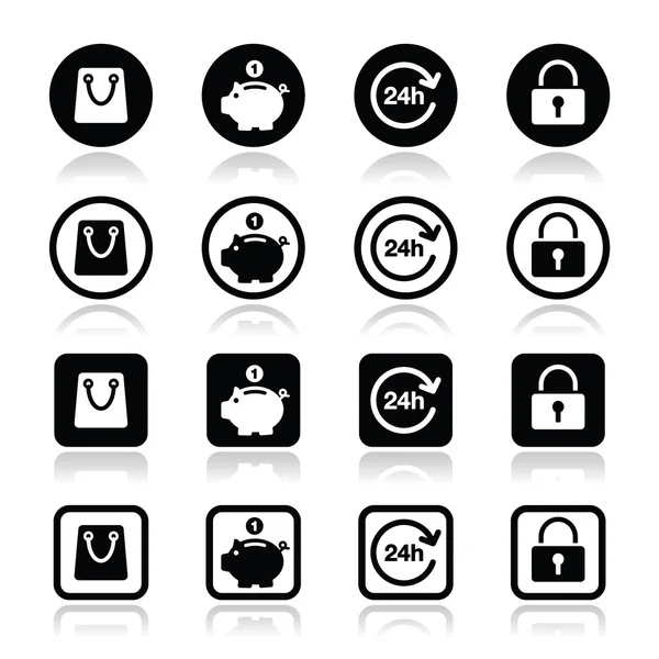 Shopping icons set - account, save, 24h, shopping bag — Stock Vector