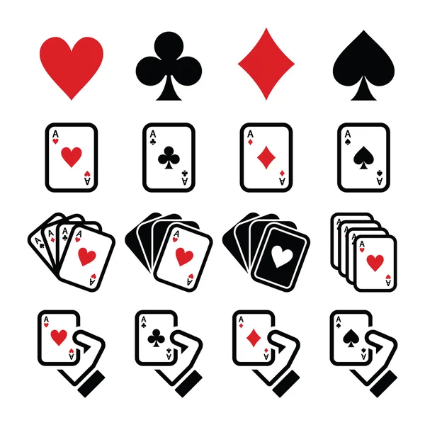 Hrací karty, poker, hazardní ikony nastavit — Stockový vektor