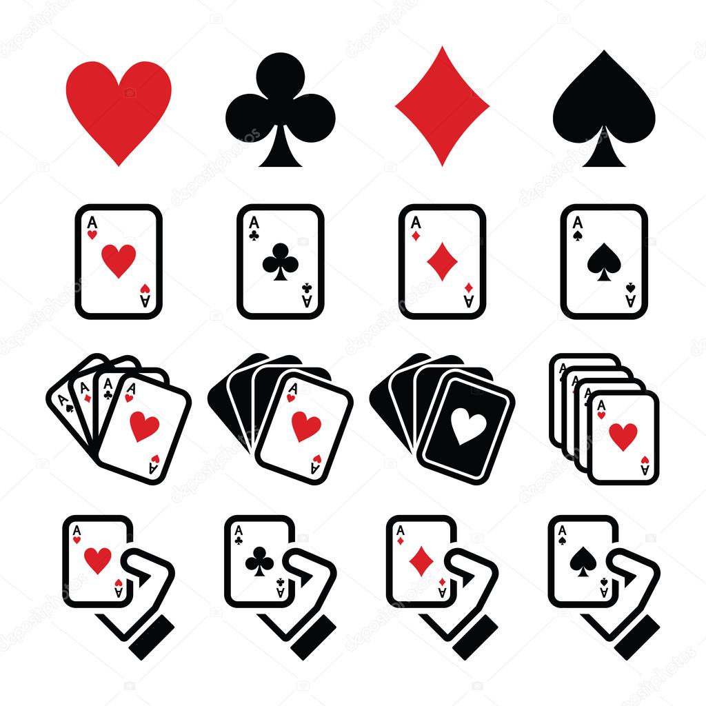 Playing cards, poker, gambling icons set