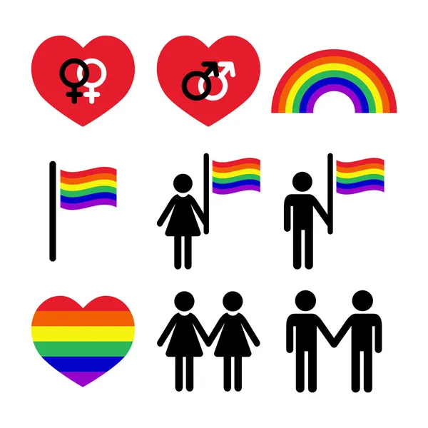 Gay ve lezbiyen çiftler, gökkuşağı vector Icons set — Stok Vektör