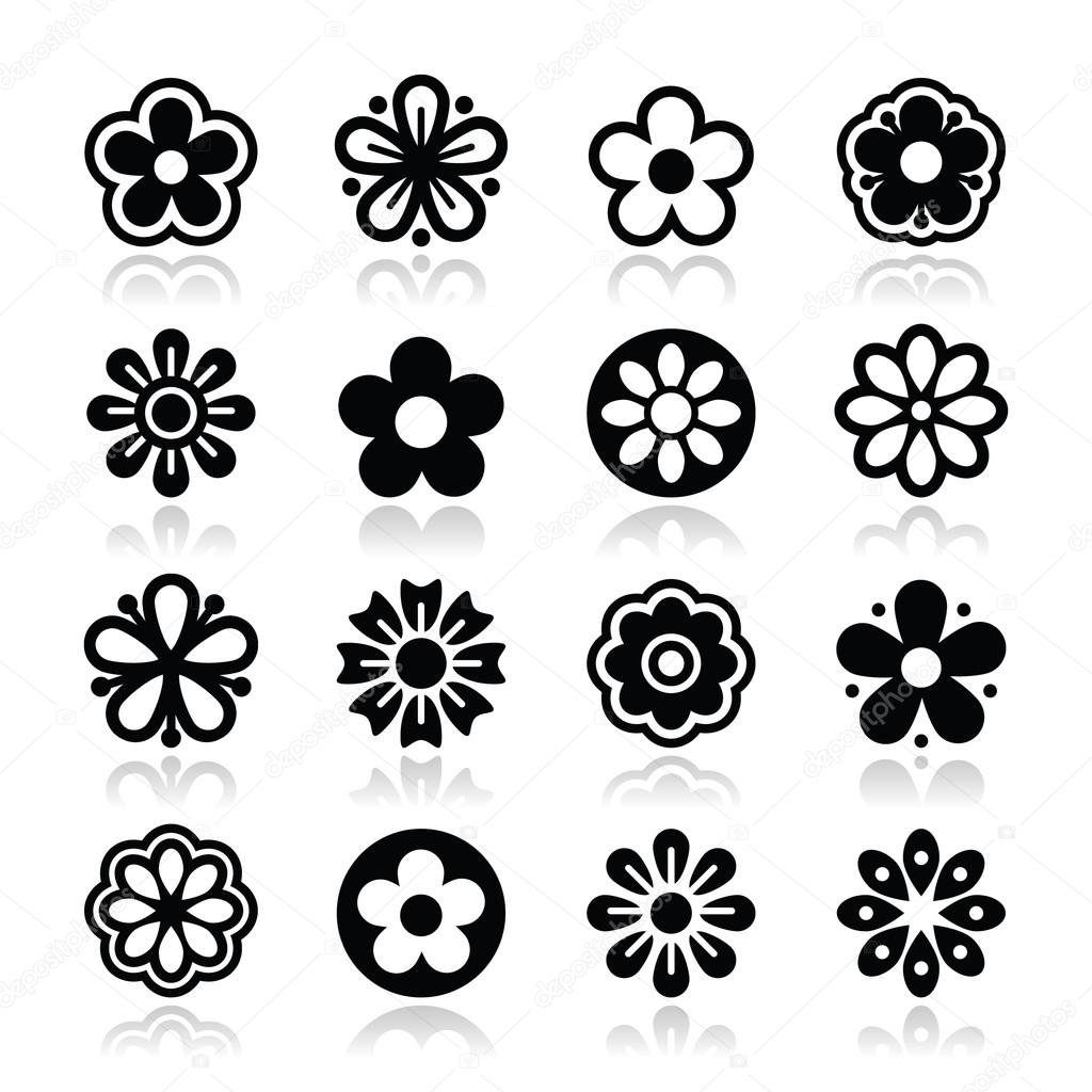 Flower head vector icons set
