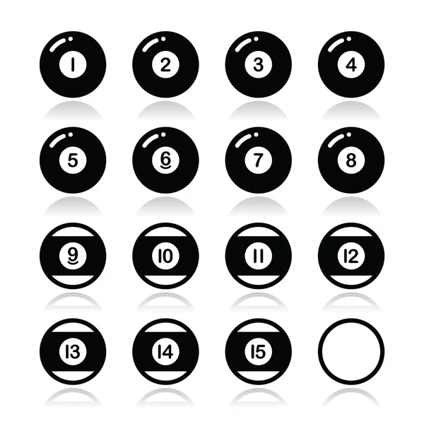 Pool ball, billiard or snooker ball icons set — Stock Vector