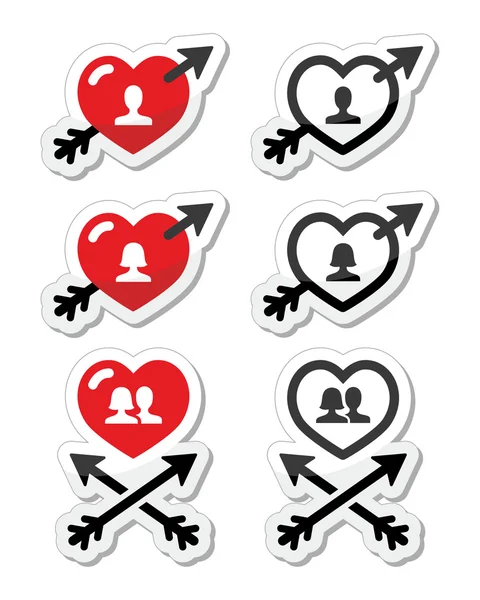 Corazones con flecha, amor, set de iconos de San Valentín — Vector de stock