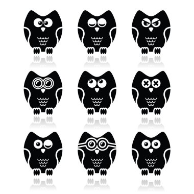 baykuş çizgi film karakteri vector Icons set