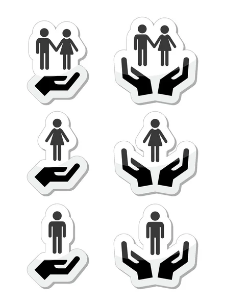 Uomo, donna e coppie con mani set di icone — Vettoriale Stock