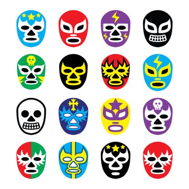 Lucha libre mexican wrestling masks icons clipart