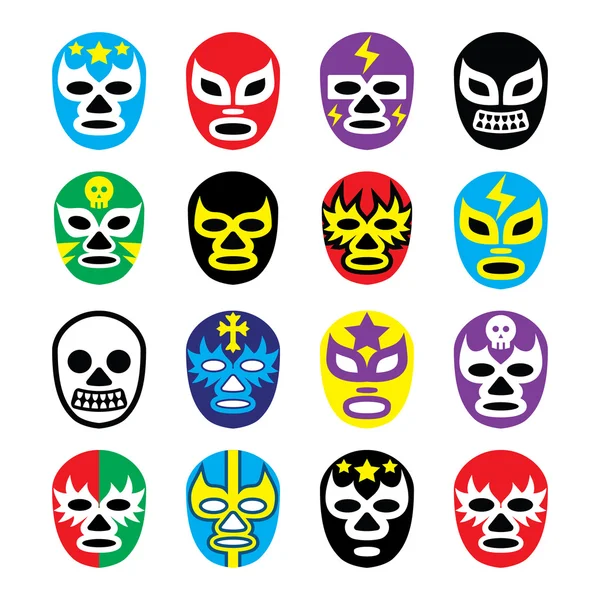 Lucha libre mexické zápas masky ikony — Stockový vektor