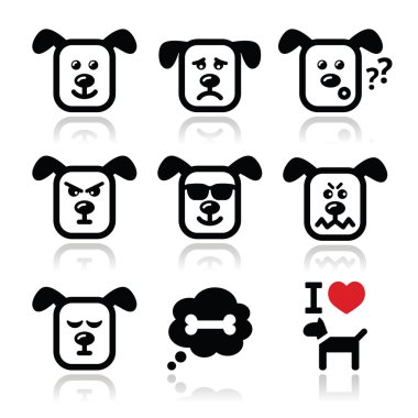 Dog icons set - happy, sad, angry isolated on white clipart