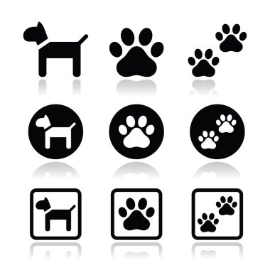 köpek, pençe izleri vektör simgeler kümesi