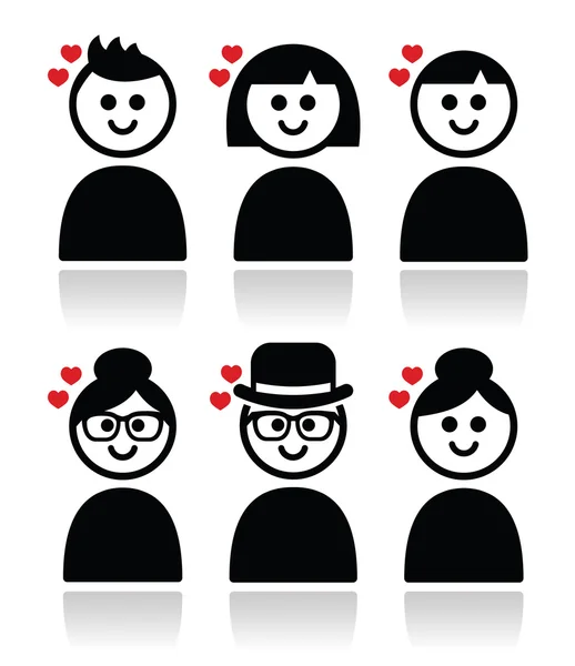 Poeple with hearts, love, valentine's day icons set — Stock Vector