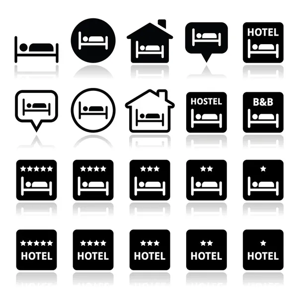 Hotel, hostel, b & b with stars icons set — стоковый вектор