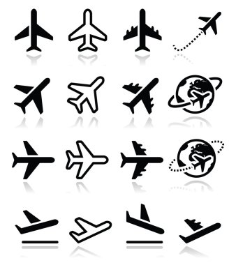 Plane, flight, airport icons set clipart