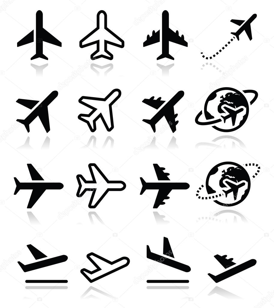 Plane, flight, airport icons set