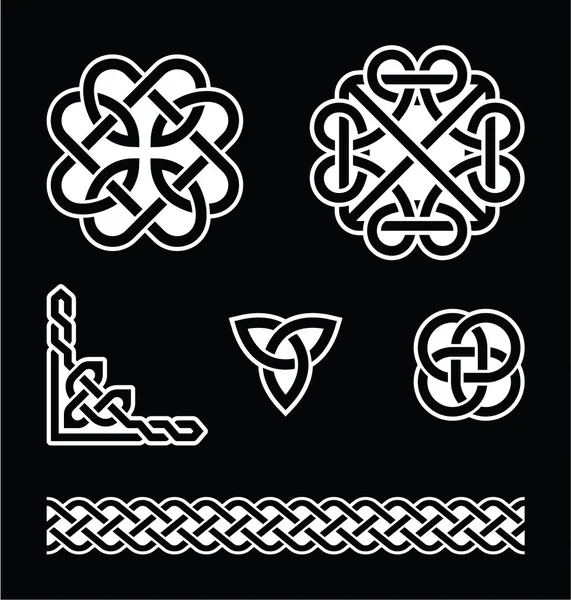 Celtic knots patterns in white on black background — Stock Vector