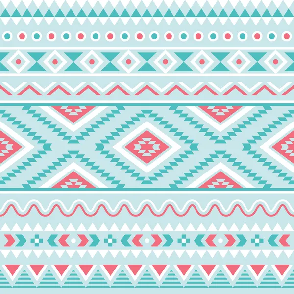 Patrón tribal sin costuras, fondo azul azteca y rosa — Vector de stock