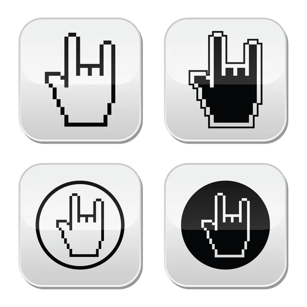 Botones de cursor de píxeles mano - señal de roca — Vector de stock