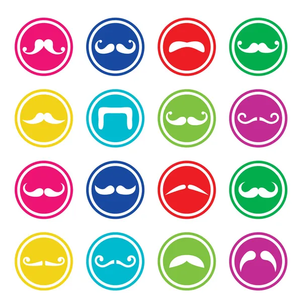 Moustache o bigote redondo iconos vectoriales de colores — Archivo Imágenes Vectoriales