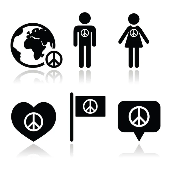 Peace sign with people and globe icons set — Stock Vector