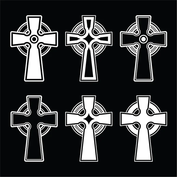 Irish, Scottish celtic cross on black vector sign — Stock Vector