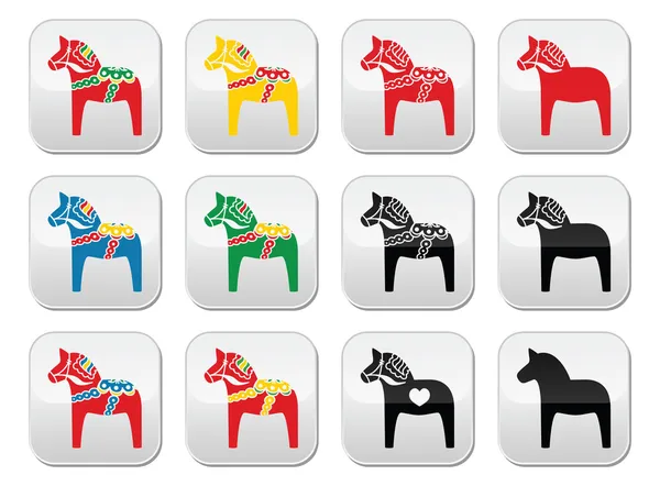 Schwedisch dalecarlian, dala horse vector buttons set — Stockvektor