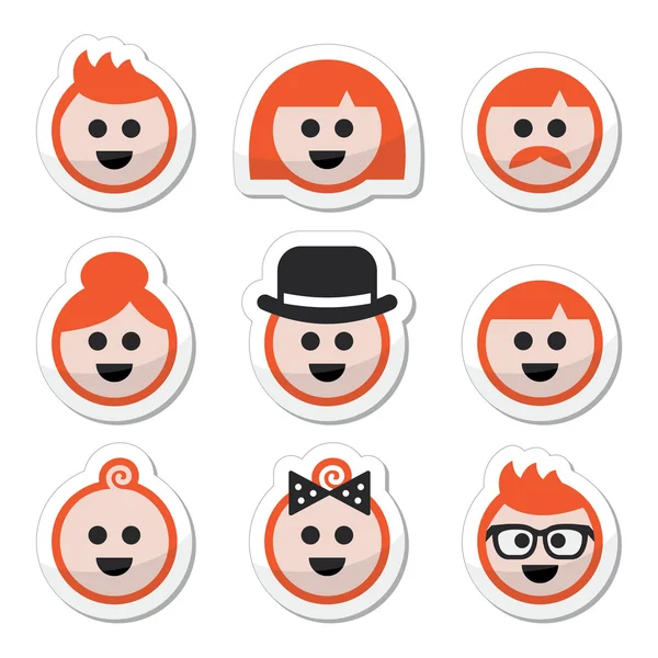 Las personas con iconos de pelo de jengibre vector conjunto — Archivo Imágenes Vectoriales