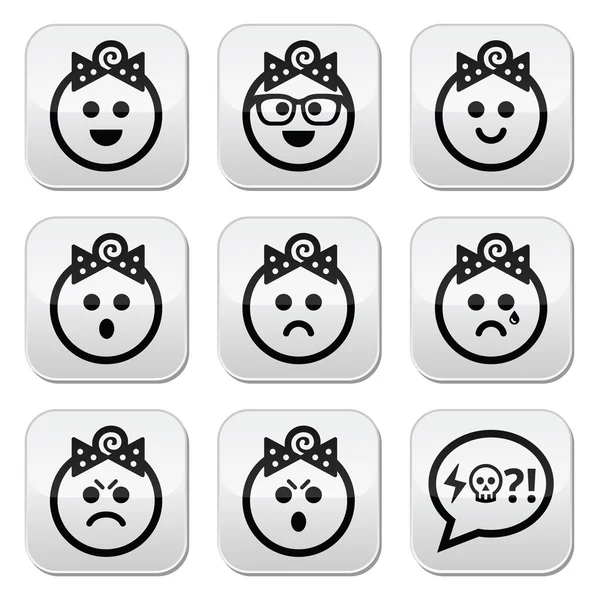 Baby girl faces, avatar vector buttons set — Stock Vector