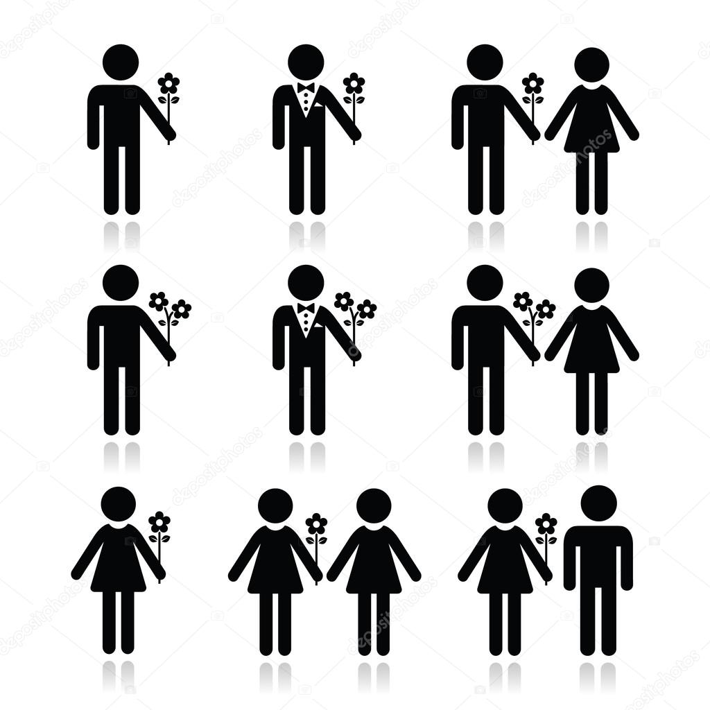 Man with flower, woman and couples icons set