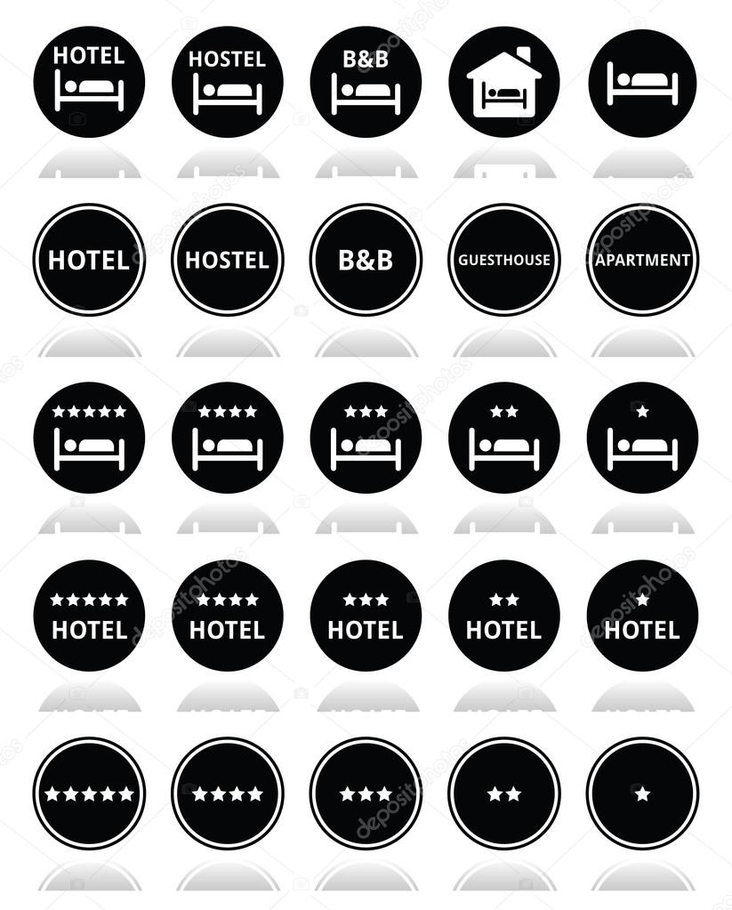 Hotel, hostel, B&B with stars round icons set